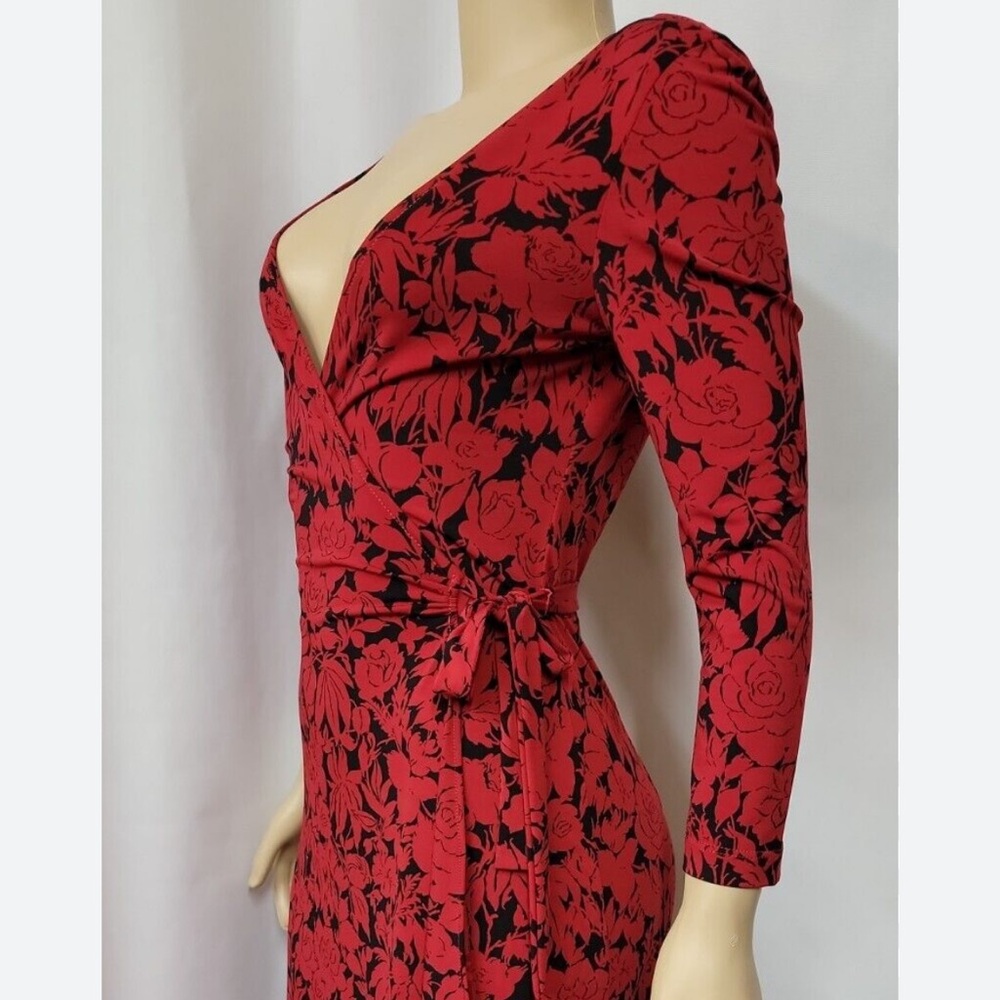 Vintage 90s red roses wrap dress